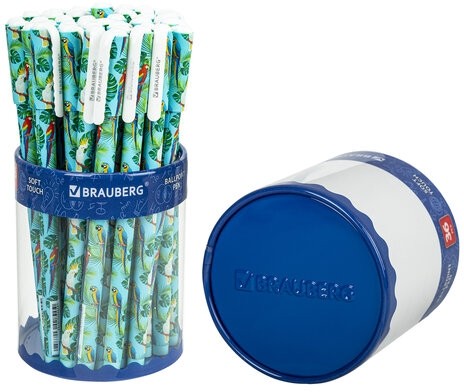 Ручка шариковая BRAUBERG SOFT TOUCH STICK "PARROTS", СИНЯЯ, мягкое покрытие, узел 0,7 мм, 143706