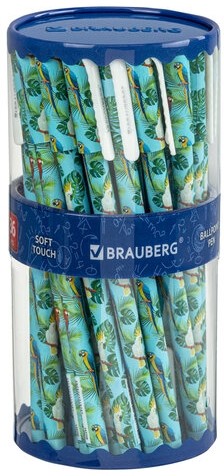 Ручка шариковая BRAUBERG SOFT TOUCH STICK "PARROTS", СИНЯЯ, мягкое покрытие, узел 0,7 мм, 143706