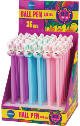 Ручка с топпером шариковая масляная CENTRUM &quot;Зайчик&quot;, СИНЯЯ, корпус ассорти, 0,8 мм, дисплей, 89513