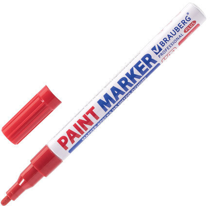 Маркер-краска лаковый (paint marker) 2 мм, КРАСНЫЙ, НИТРО-ОСНОВА, алюминиевый корпус, BRAUBERG PROFESSIONAL PLUS, 151440