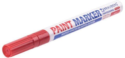 Маркер-краска лаковый (paint marker) 2 мм, КРАСНЫЙ, НИТРО-ОСНОВА, алюминиевый корпус, BRAUBERG PROFESSIONAL PLUS, 151440