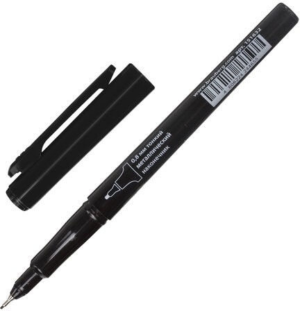 Маркер перманентный BRAUBERG "Super Slim", ЧЕРНЫЙ, тонкий металлический наконечник, 0,8 мм, 151632
