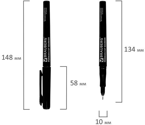 Маркер перманентный BRAUBERG "Super Slim", ЧЕРНЫЙ, тонкий металлический наконечник, 0,8 мм, 151632