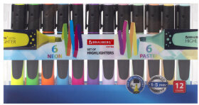 Набор текстовыделителей 12 ЦВЕТОВ на подставке, BRAUBERG &quot;EXTRA&quot;, прорезиненный корпус, линия 1-5 мм, 151758