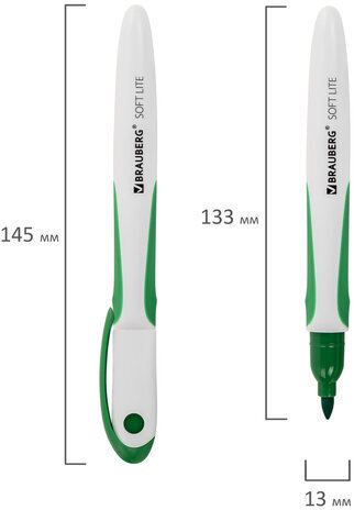 Маркер стираемый для белой доски ЗЕЛЕНЫЙ, BRAUBERG "SOFT LITE", 3 мм, резиновая вставка, 152106