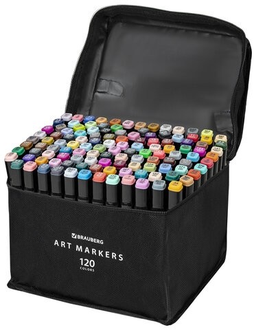 Маркеры для скетчинга двусторонние, НАБОР 120 шт., текстильный чехол, BRAUBERG, 152234