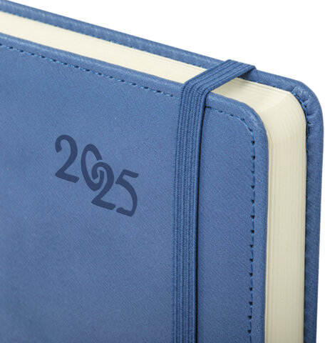 Ежедневник датированный 2025 А5 138x213 мм, BRAUBERG "Optimal", под кожу, резинка-фиксатор, держатель для ручки, синий, 115891