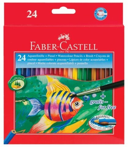 Карандаши цветные акварельные FABER-CASTELL "Colour Pencils", 24 цвета + кисть, 114425
