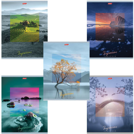 Тетрадь А5, 80 л., HATBER, скоба, клетка, обложка картон, "IMPRESSIONS" (5 видов), 80Т5В1, T242148