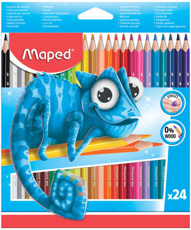 Карандаши цветные MAPED (Франция) "Pulse", 24 цвета, пластиковые, трехгранные, заточенные, европодвес, 862254