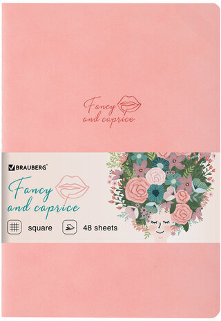 Тетрадь 48 л. в клетку обложка кожзам под замшу, сшивка, A5 (147х210мм), РОЗОВЫЙ, BRAUBERG CAPRISE, 403857