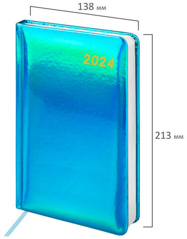 Ежедневник датированный 2024 А5 138x213 мм, BRAUBERG "Holiday", под кожу, "зеркальный", бирюза, 114843