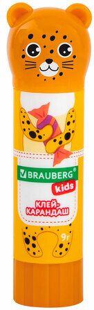 Клей-карандаш "Зверята: панда, слон, леопард" 9 г, фигурный колпачок, 3 шт./блистер, BRAUBERG KIDS, 272473