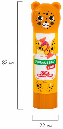 Клей-карандаш "Зверята: панда, слон, леопард" 9 г, фигурный колпачок, 3 шт./блистер, BRAUBERG KIDS, 272473