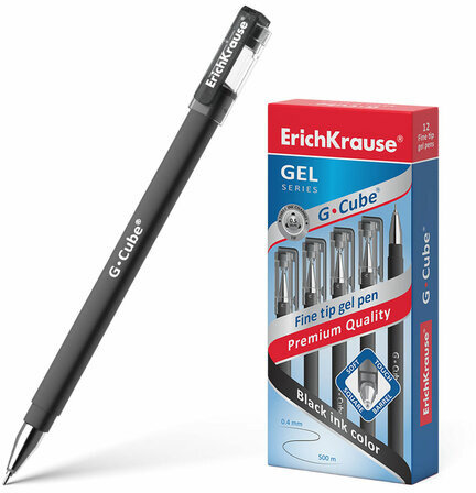 Ручка гелевая ERICH KRAUSE "G-cube", ЧЕРНАЯ, корпус черный, игольчатый узел 0,5 мм, линия письма 0,4 мм, 46447