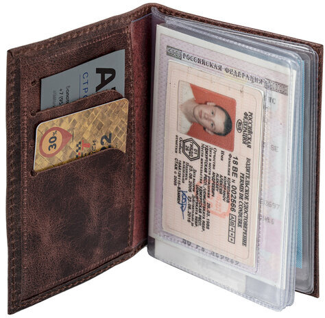 Обложка для автодокументов натуральная кожа пулап, 3D герб + тиснение, темно-коричневая, BRAUBERG, 238195