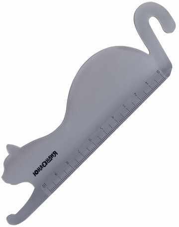 Линейка пластик 10 см ЮНЛАНДИЯ "КОШКА", фигурная, тонированная прозрачная, европодвес, 210730