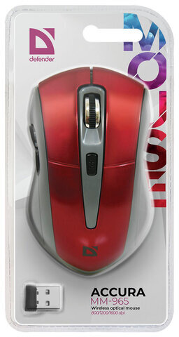 Мышь беспроводная DEFENDER ACCURA MM-965, USB, 5 кнопок + 1 колесо-кнопка, оптическая, красно-серая, 52966