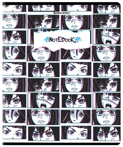 Тетрадь А5, 48 л., BRAUBERG, скоба, клетка, глянцевый лак, "Аниме" (микс в спайке), 404347