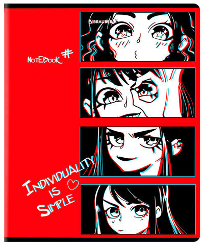 Тетрадь А5, 48 л., BRAUBERG, скоба, клетка, глянцевый лак, "Аниме" (микс в спайке), 404347