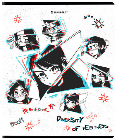 Тетрадь А5, 48 л., BRAUBERG, скоба, клетка, глянцевый лак, "Аниме" (микс в спайке), 404347