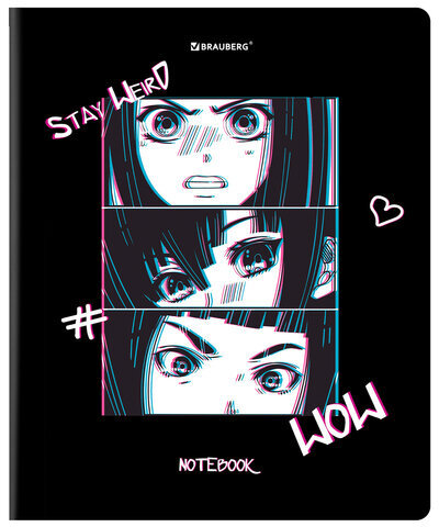 Тетрадь А5, 48 л., BRAUBERG, скоба, клетка, глянцевый лак, "Аниме" (микс в спайке), 404347