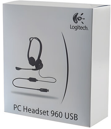 Наушники с микрофоном (гарнитура) LOGITECH PC 960, проводная, компьютерная, 2,4 м, стерео, USB, черная, 981-000100