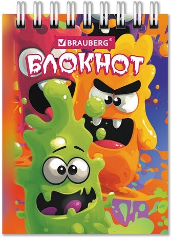 Блокнот МАЛЫЙ ФОРМАТ А7, 75х105 мм, 40 л., гребень, клетка, кросс-серия "МОНСТРИКИ", BRAUBERG, 116998
