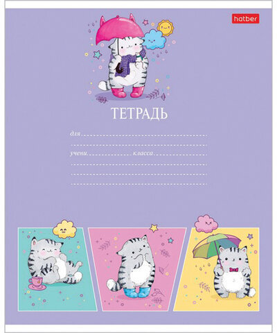 Тетрадь 12 л. HATBER клетка, обложка картон, "Приключения кота Пирожка" (5 видов в спайке), 12Т5В1