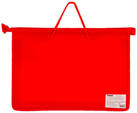 Папка на молнии с ручками ПИФАГОР, А4, пластик, молния сверху, однотонная красная, 228234