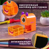 Точилка механическая ПИФАГОР "Монстрик", корпус оранжевый, для чернографитных и цветных карандашей, 228477