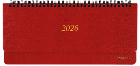 Планинг датированный 2026 305х140 мм BRAUBERG "Iguana", под кожу, красный, 117225