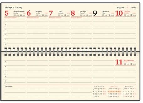 Планинг датированный 2026 305х140 мм BRAUBERG "Iguana", под кожу, красный, 117225