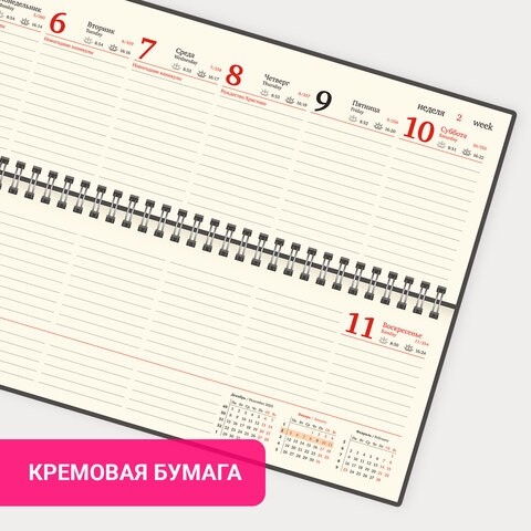 Планинг датированный 2026 305х140 мм BRAUBERG "Iguana", под кожу, красный, 117225