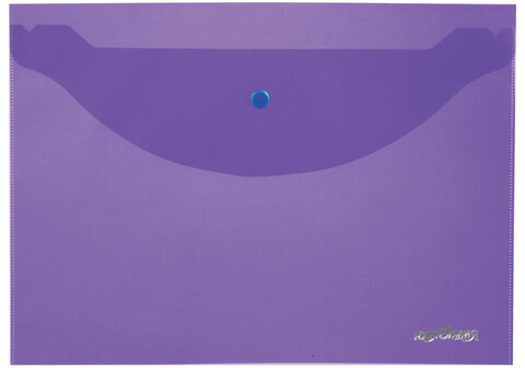 Папка-конверт с кнопкой ЮНЛАНДИЯ, А4, до 100 листов, прозрачная, фиолетовая, 0,18 мм, 228669