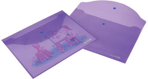 Папка-конверт с кнопкой ЮНЛАНДИЯ, А4, до 100 листов, прозрачная, фиолетовая, 0,18 мм, 228669