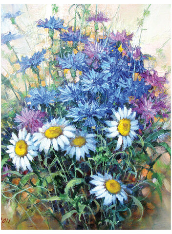 Картина стразами (алмазная мозаика) 30х40 см, ОСТРОВ СОКРОВИЩ "Васильки и ромашки", без подрамника, 662573