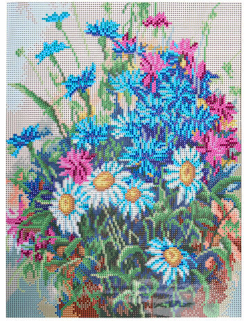 Картина стразами (алмазная мозаика) 30х40 см, ОСТРОВ СОКРОВИЩ "Васильки и ромашки", без подрамника, 662573