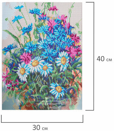 Картина стразами (алмазная мозаика) 30х40 см, ОСТРОВ СОКРОВИЩ "Васильки и ромашки", без подрамника, 662573