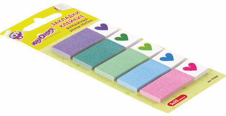 Закладки клейкие ЮНЛАНДИЯ бумажные "Сердечки", 45х15 мм, 5 штук х 25 листов, 111360