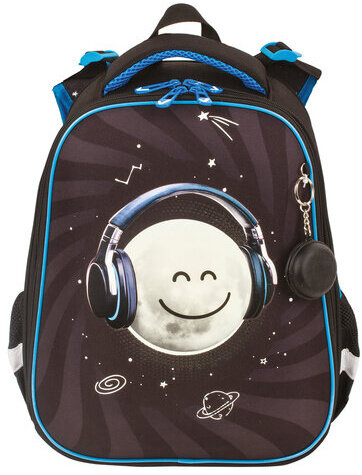 Ранец BRAUBERG PREMIUM, 2 отделения, с брелком, "Moon", СВЕТЯЩИЙСЯ, 38х29х16 см, 229905