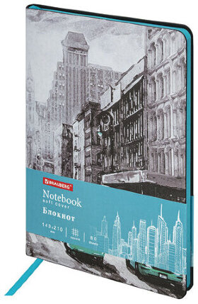 Блокнот А5 (143x210 мм), BRAUBERG VISTA &quot;Old New York&quot;, под кожу, гибкий, 80 л., 112062