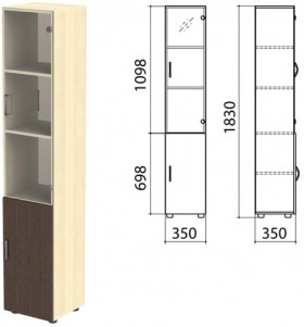 Шкаф закрытый со стеклом &quot;Канц&quot;, 350х350х1830 мм, цвет дуб молочный/венге (КОМПЛЕКТ)