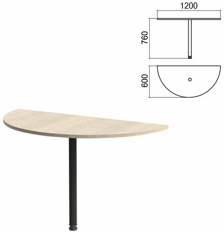 Стол приставной полукруг "Арго", 1200х600х760 мм, ясень шимо/опора черная (КОМПЛЕКТ)