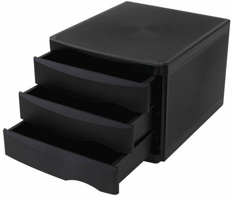 Бокс с 3 выдвижными лотками, корпус чёрный, лотки черные, 235х300х355мм, BRAUBERG "Office-Expert", 238038