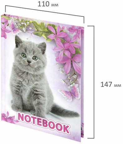 Блокнот МАЛЫЙ ФОРМАТ 110х147 мм А6, 80 л., твердый переплет, клетка, выборочный лак, BRAUBERG, "Котята", 122192