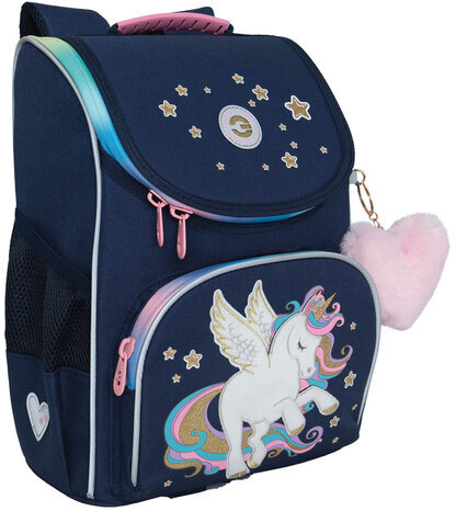 Ранец GRIZZLY анатомическая спинка, с мешком для обуви, для девочек, ALICORN, 33х25х13 см, RAm-484-1/1