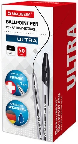 Ручка шариковая BRAUBERG "ULTRA", ЧЕРНАЯ, узел 1 мм, чернила ГЕРМАНИЯ, наконечник ШВЕЙЦАРИЯ, 143559