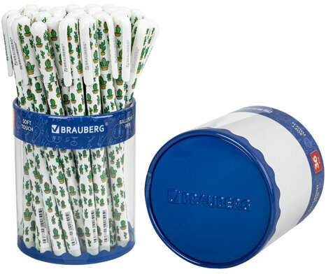 Ручка шариковая BRAUBERG SOFT TOUCH STICK "CACTUS", СИНЯЯ, мягкое покрытие, узел 0,7 мм, 143707
