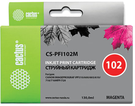 Картридж струйный CACTUS (CS-PFI102M) для CANON iPF500/510/F600/605/650/700, пурпурный
